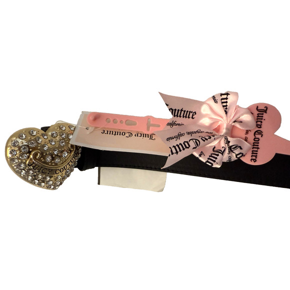 Juicy Couture Accessories - Juicy Couture Belt Womens Large Black Gold Heart Crystal Buckle NWT M/L
